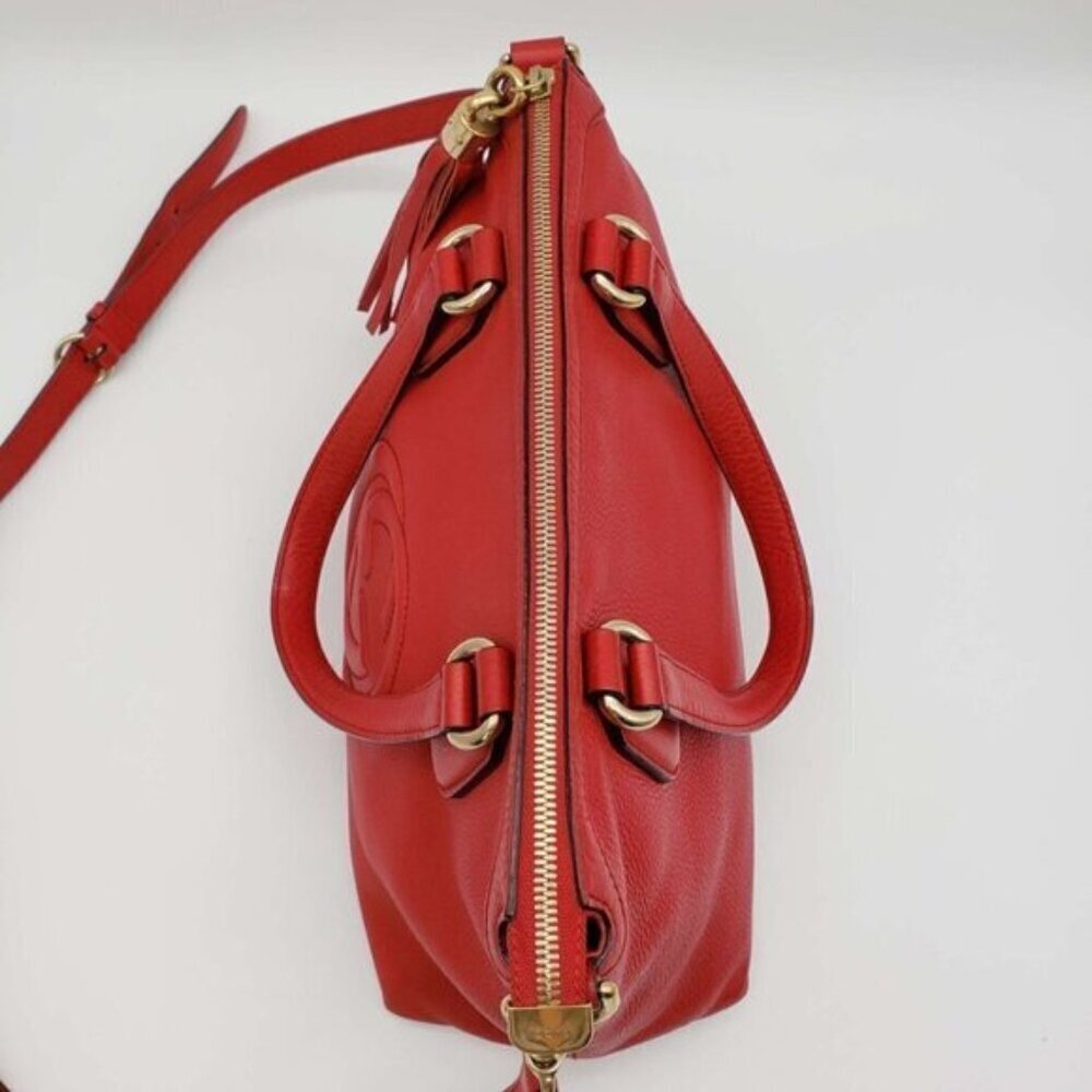 Authentic Gucci Soho Leather Tote Bag Red Shoulder Luxury Designer Bag - Picture 6 of 15